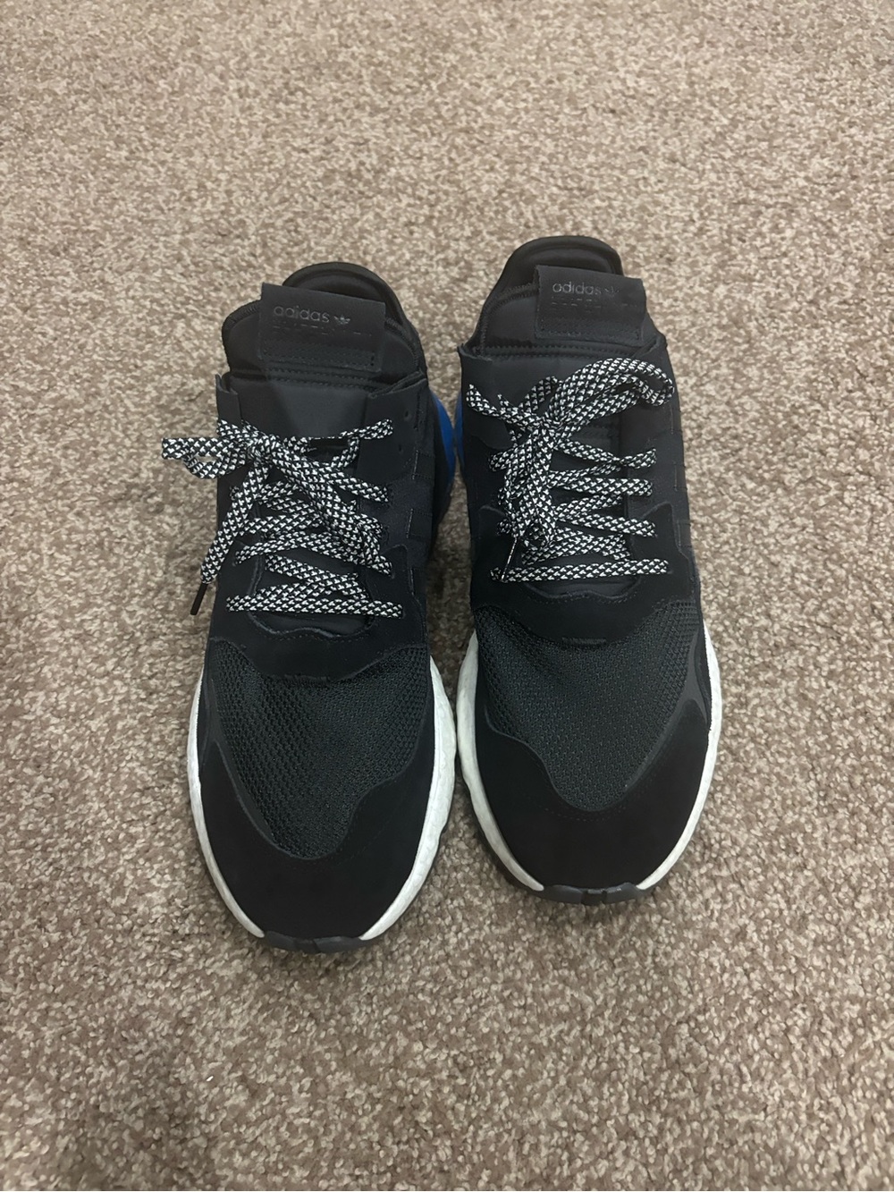 adidas Black Shoe with Blue Logo